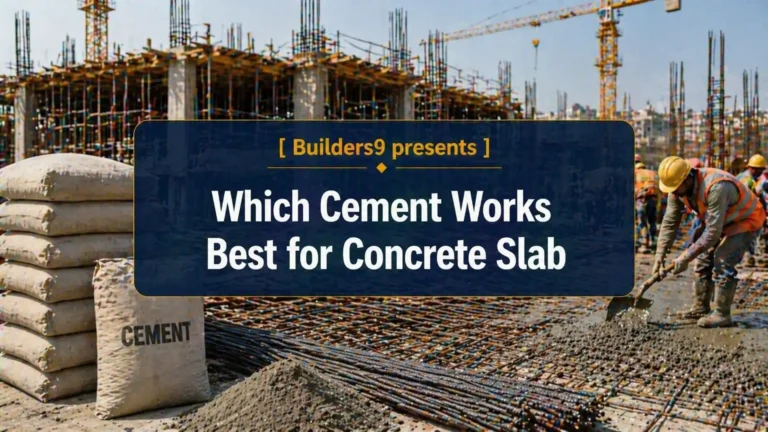 Construction workers pouring concrete over steel reinforcement bars for slab using cement bags at site