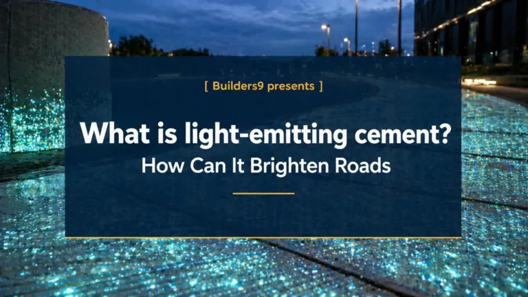 Glowing pavement made with light-emitting cement illuminating walkway at night in an urban setting