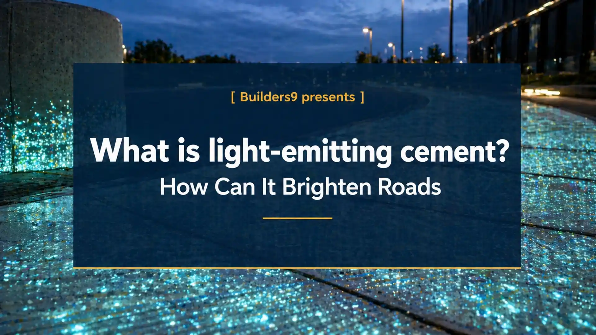 Glowing pavement made with light-emitting cement illuminating walkway at night in an urban setting