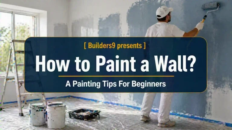 Person painting a wall with a roller inside a room with paint supplies