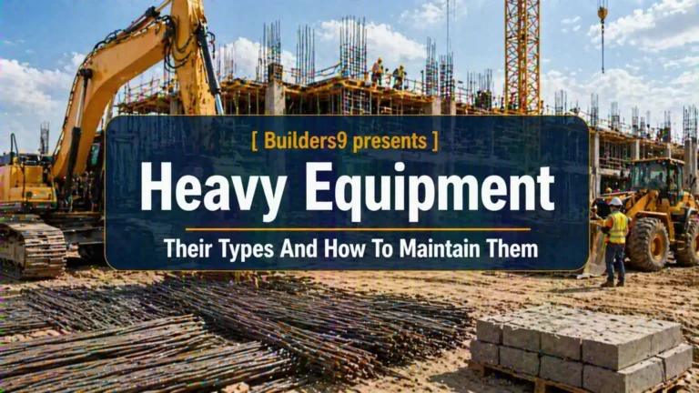 Heavy construction equipment including excavator and loader working at a building site