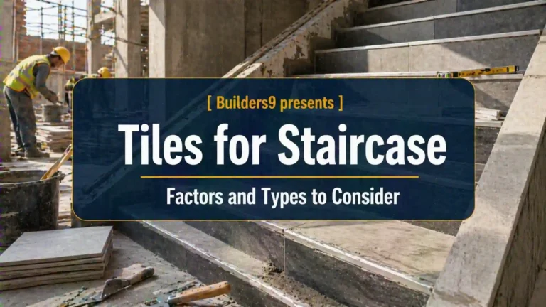 Worker installing tiles on a staircase during interior construction