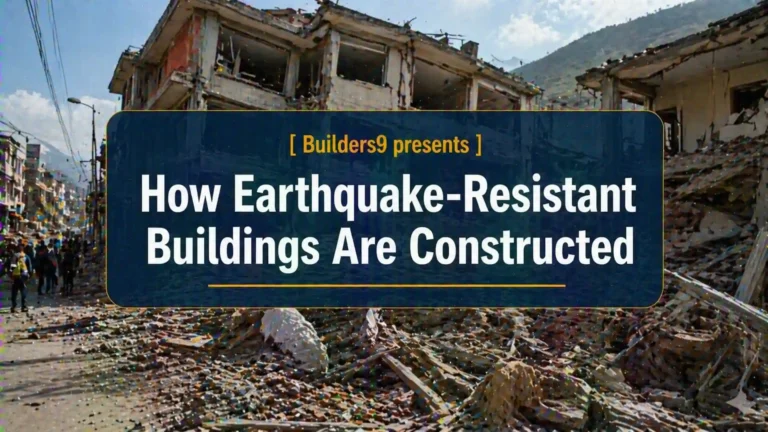 Collapsed buildings and debris after an earthquake highlighting structural damage