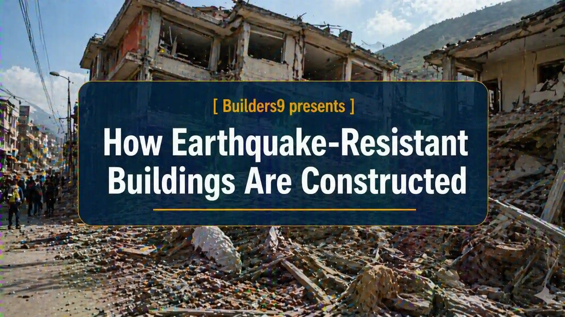 Collapsed buildings and debris after an earthquake highlighting structural damage