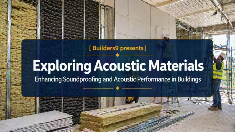 Workers installing acoustic insulation panels and soundproof materials inside a building under construction