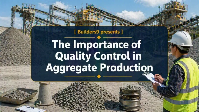 Engineer inspecting aggregates with sieve test equipment at a quarry production site