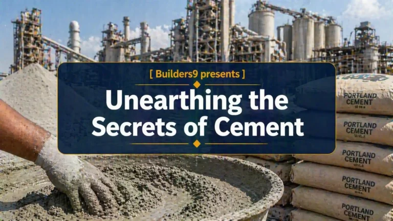 Worker mixing wet cement by hand near stacked Portland cement bags at an industrial plant