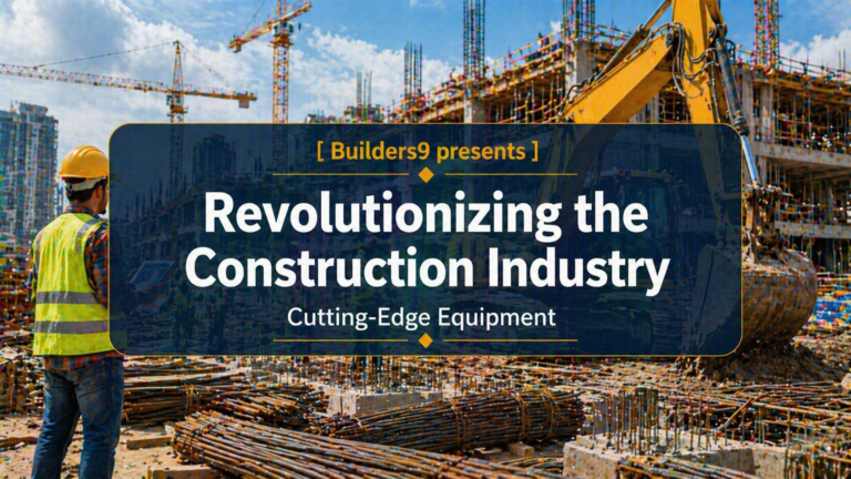 Modern construction site with cranes, excavator, and workers using advanced equipment for large-scale building