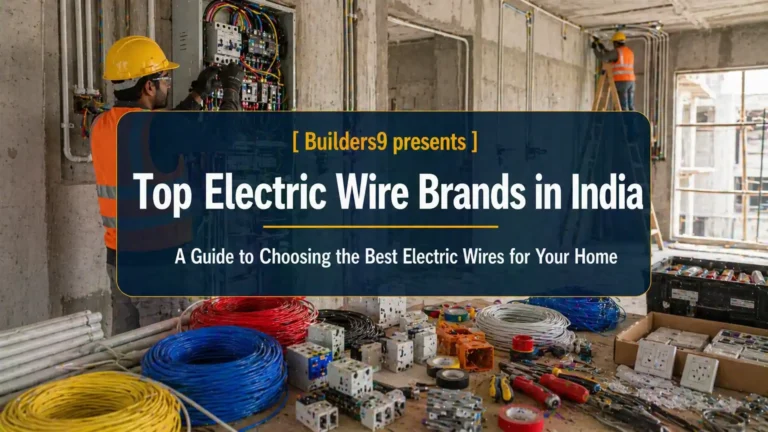 Electricians installing wiring with colorful electric wire coils, switches, and tools spread across a construction site