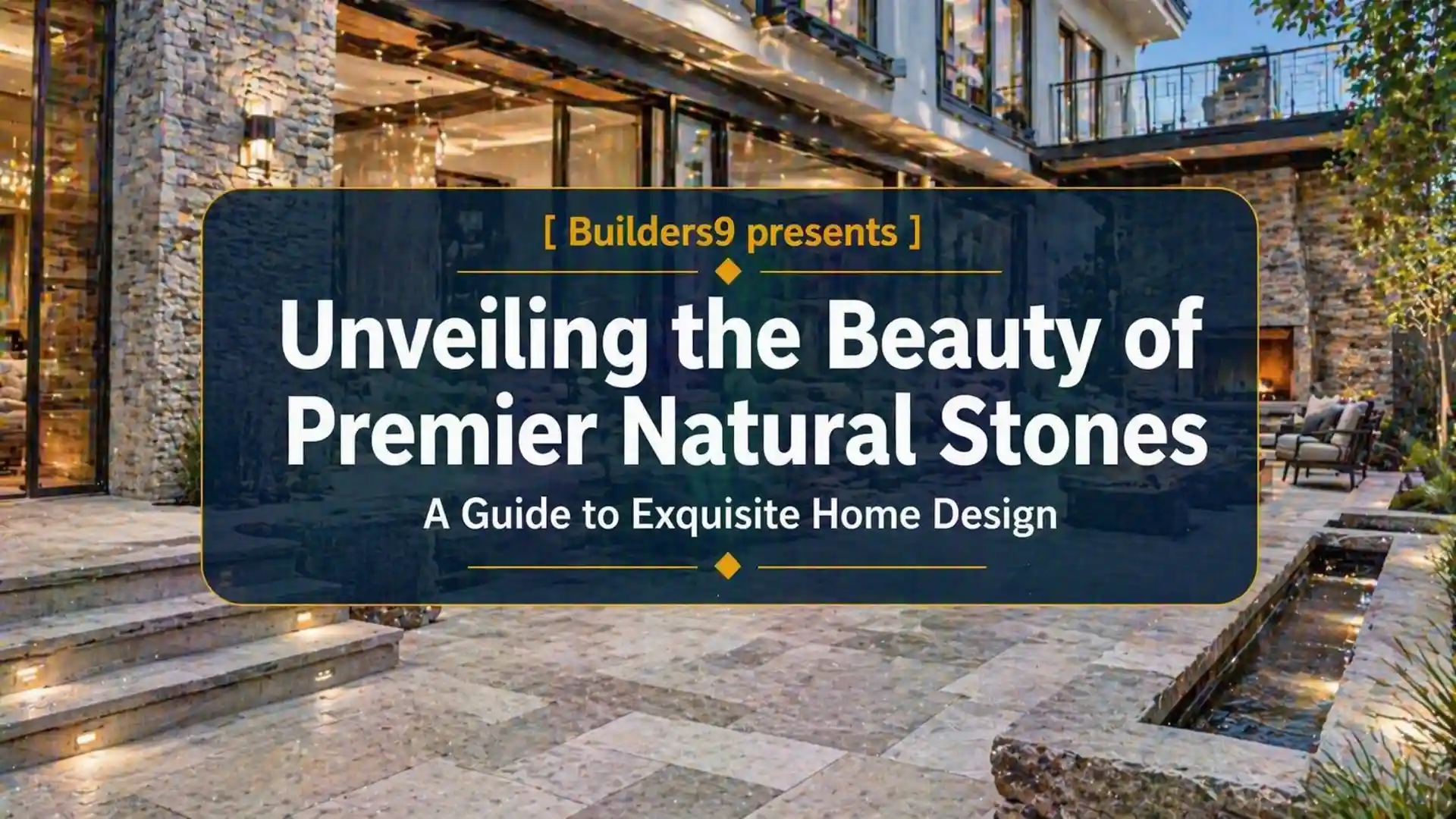 Luxury home exterior with natural stone flooring and walls showcasing elegant architectural design