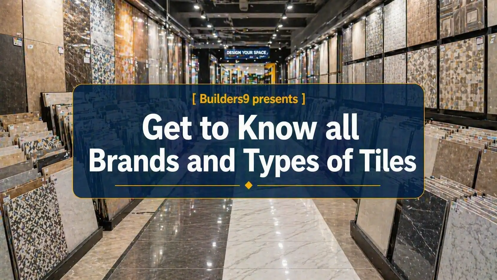 Tile showroom displaying various types and designs of floor and wall tiles in a modern store