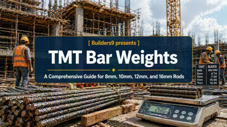 TMT steel bars being weighed at construction site showing different bar sizes and weight measurements