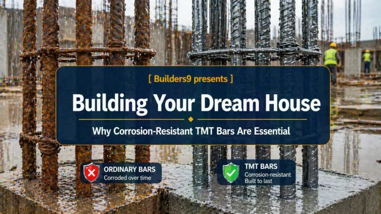 Corrosion-resistant TMT steel bars vs rusted rebars at construction site showing durability comparison