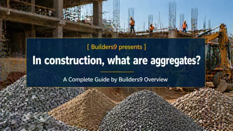Different types of construction aggregates like sand, gravel, and crushed stone at a building site