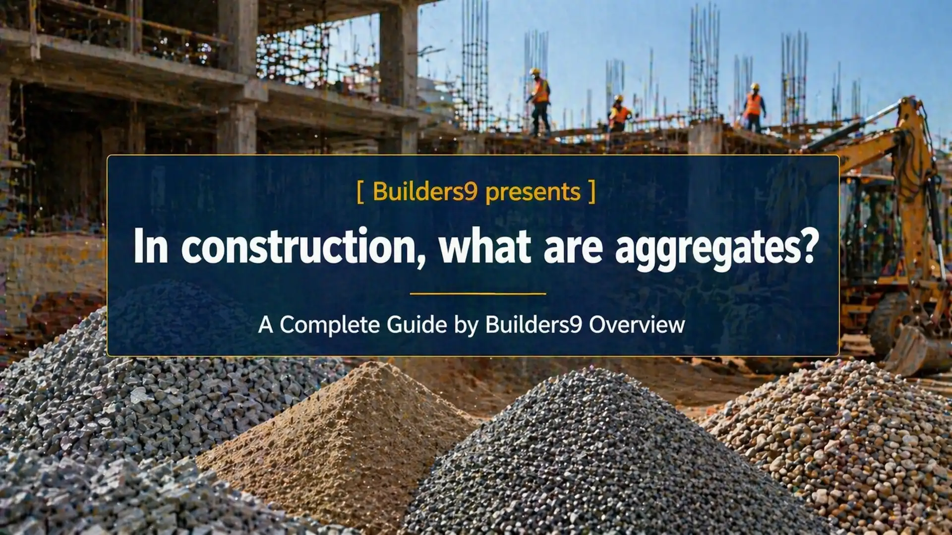 Different types of construction aggregates like sand, gravel, and crushed stone at a building site
