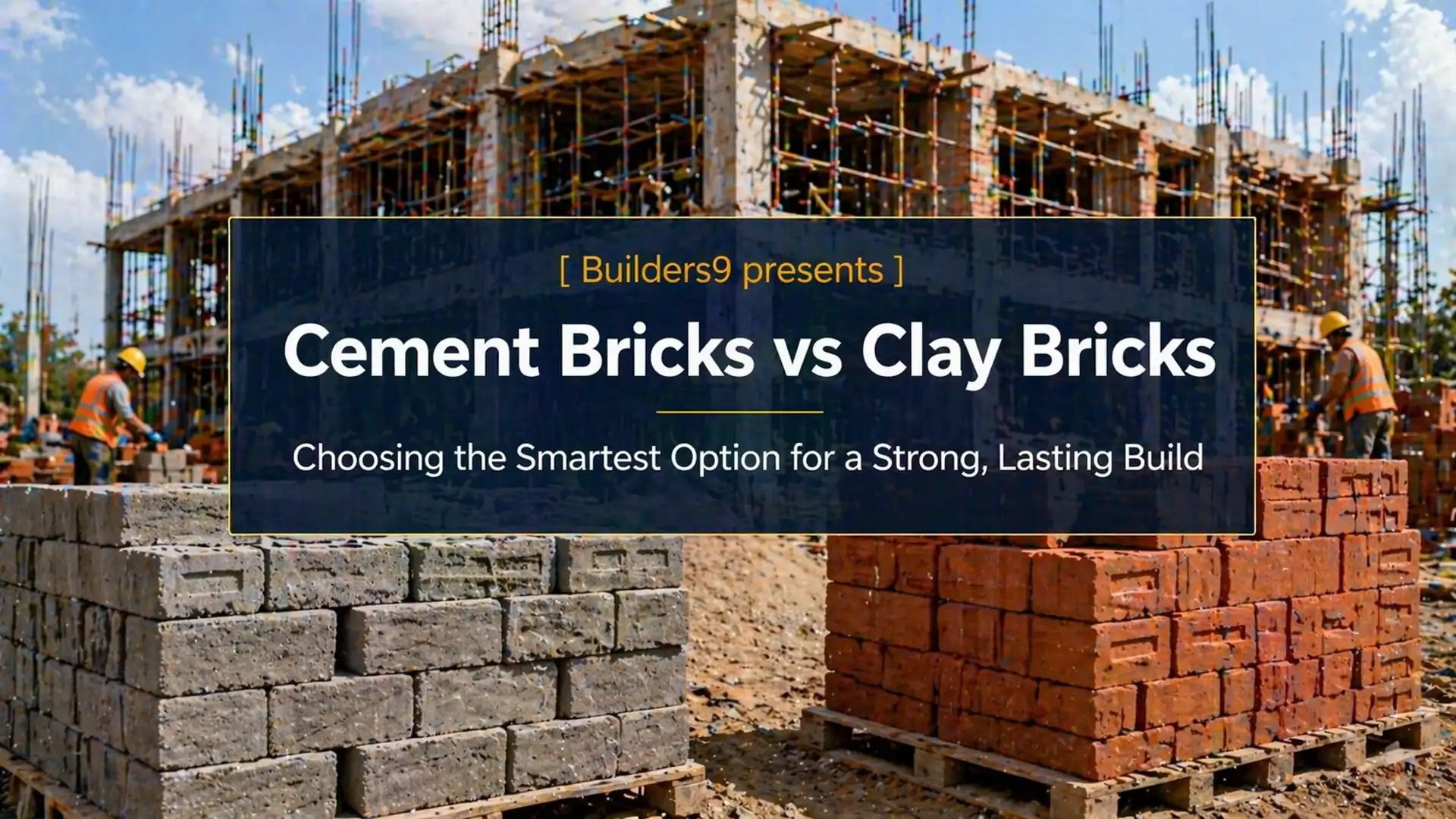 Cement bricks and clay bricks stacked at a construction site comparing durability and material choices for building projects
