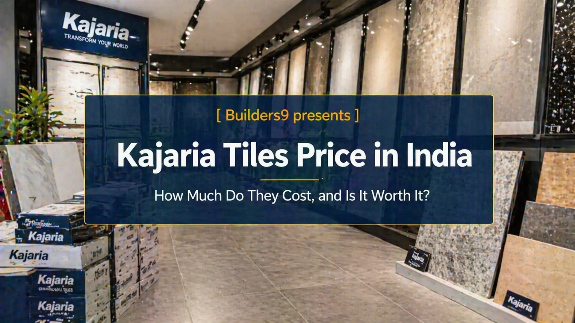 Kajaria tiles showroom in India displaying various wall and floor tile designs with pricing and product options