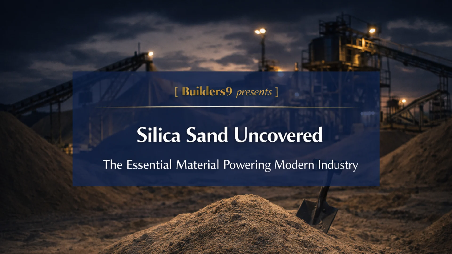 Pile of silica sand at an industrial site with machinery in the background during evening lighting