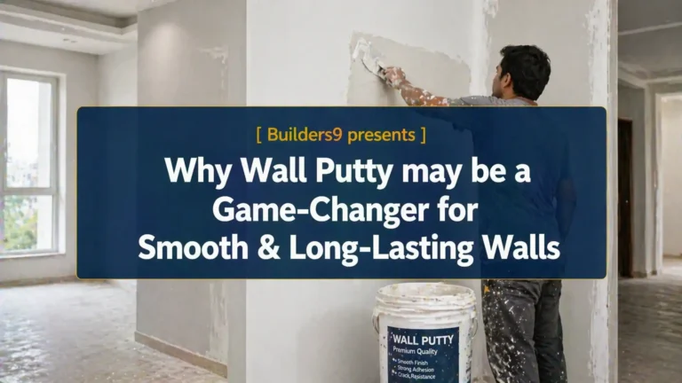 Worker applying wall putty on interior wall for smooth finish before painting