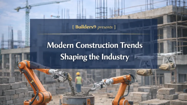 Modern construction site using robotics and drones, showcasing advanced technology shaping the future of the construction industry