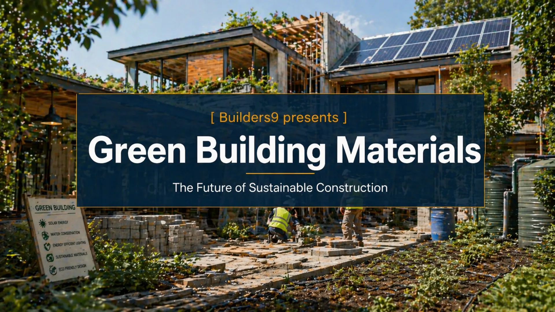 Eco-friendly house with solar panels and greenery using green building materials for sustainable and energy-efficient construction