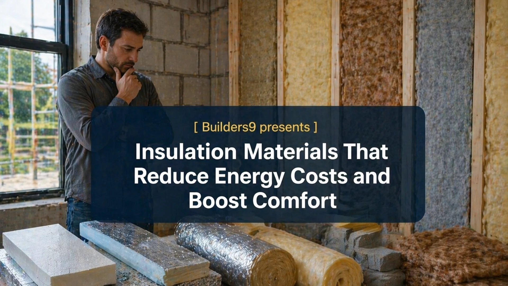 Various insulation materials like foam boards, fiberglass, and mineral wool installed in walls to improve energy efficiency and indoor comfort